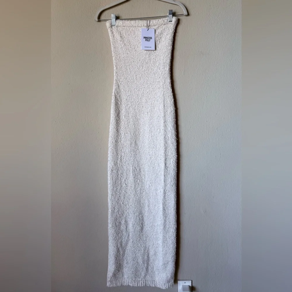 NWT Princess Polly Cloud Maxi Cream Dress Strapless Boucle Size 2 - Picture 9 of 14